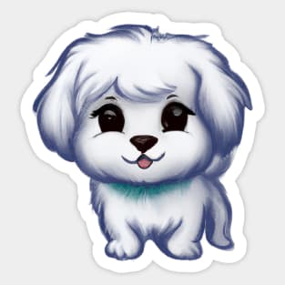 Cute Maltese Dog Drawing Sticker